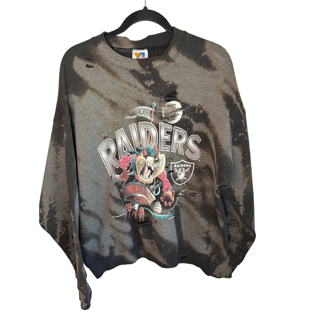 Vintage 90's Taz Raiders Sweatshirt XL Artex Custom Distressed Bleach Crewneck